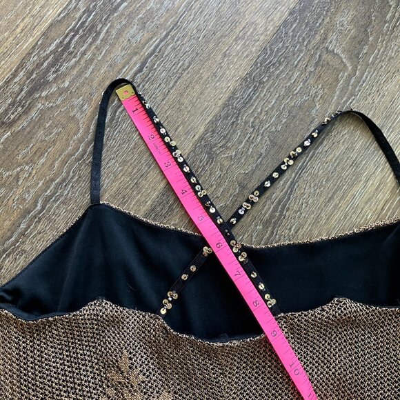 Betsey Johnson Evening Gold Metallic Floral Size M Fringe Dress - Picture 9 of 10